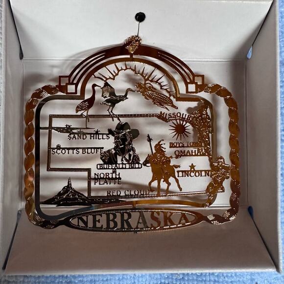 NOS Vintage Nation’s Treasure Genuine 24K Gold Flashed Brass Ornament Nebraska - Picture 2 of 4